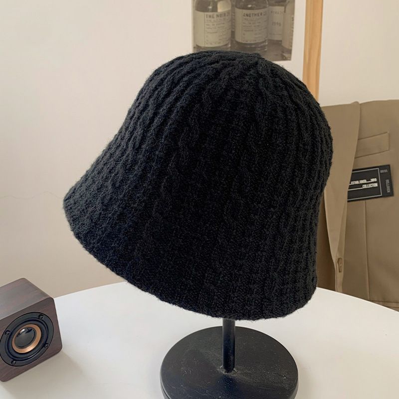針織水桶帽女百搭漁夫帽盆帽(M（56-58cm）黑色)#S001108478