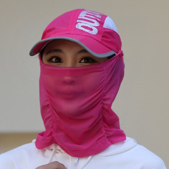 可拆卸遮臉防曬遮陽鴨舌帽女（玫紅色）#S281022734