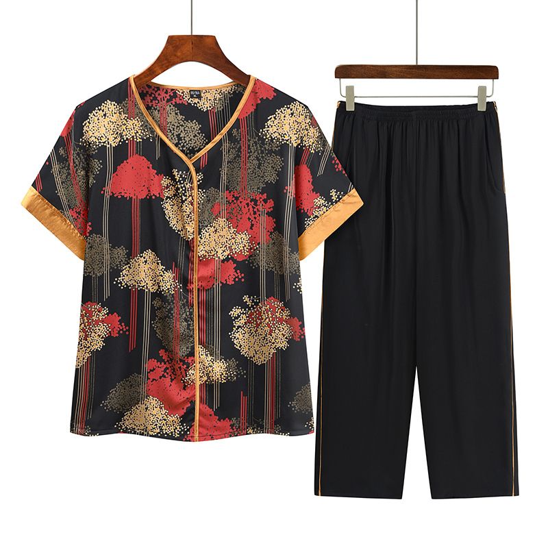 中老年媽媽短袖套裝(XL-4XL碼 紅色）【下單後請聯絡客服確認發貨尺碼】F001099415