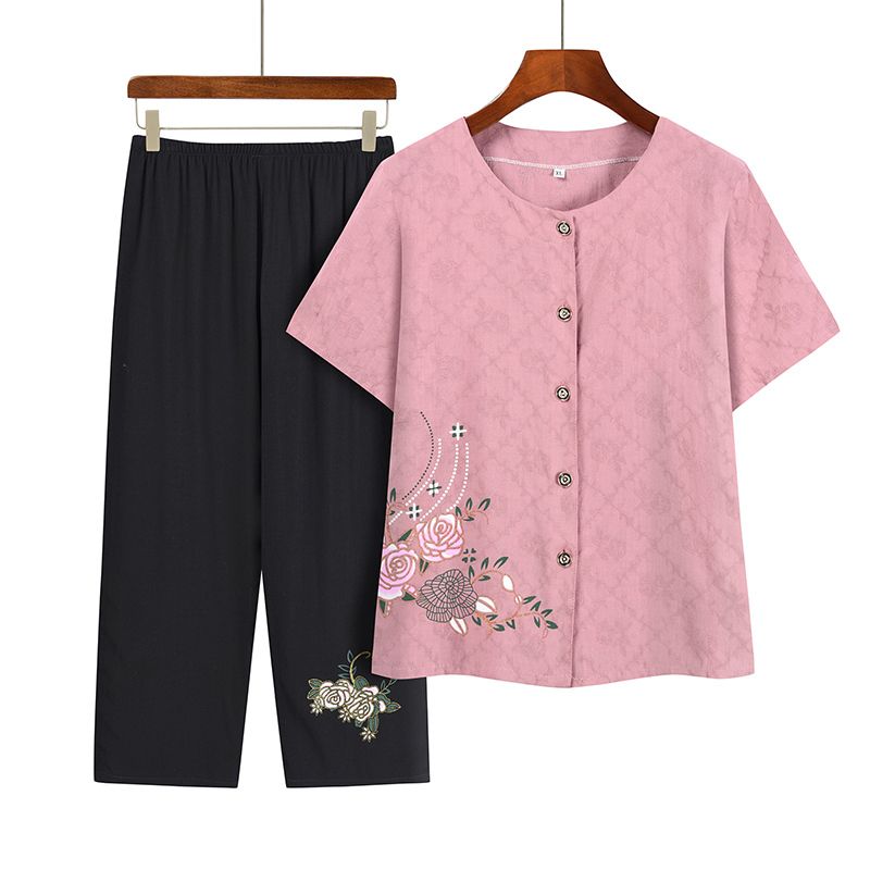 老年人短袖套裝( XL-4XL碼 皮粉色）【下單後請聯絡客服確認發貨尺碼】F001099075