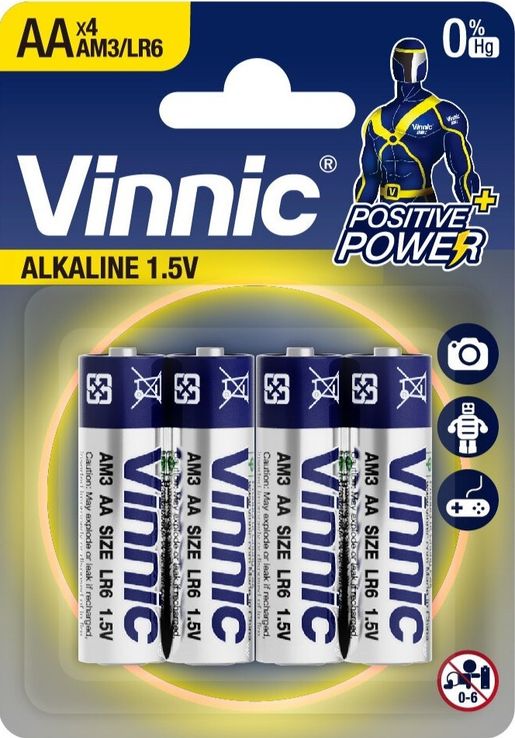 Vinnic Alkaline Battery AA AM3 / LR6 (1.5V) - 4Count