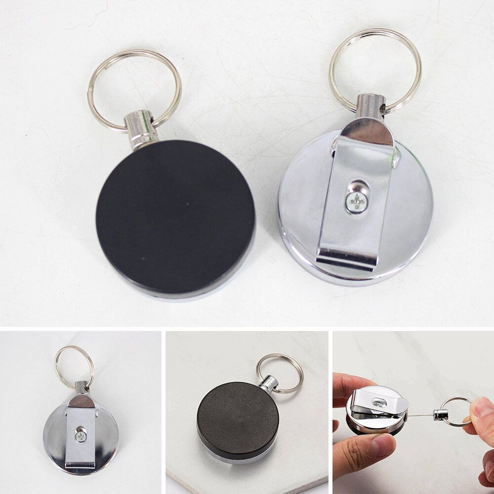 1pc Heavy Duty Metal Chain Retractable Pull Key Ring Belt Clip ID Card Holder A