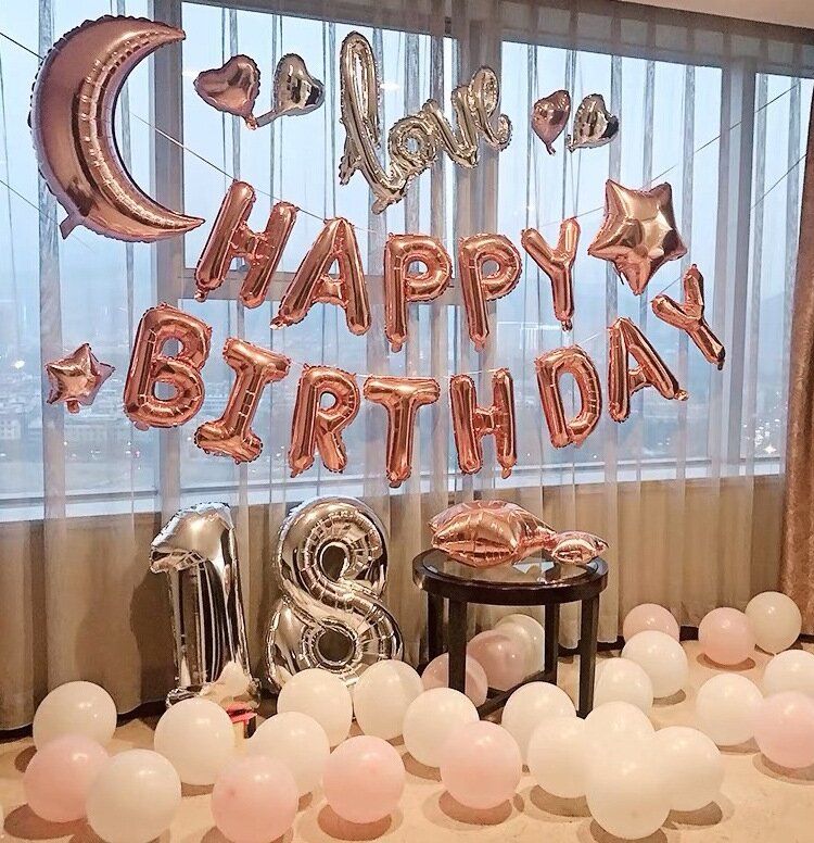 Rose Gold Moon Star HeartHappy Birthday Balloon Stamping Banner Party  Decoration Set parallelimport
