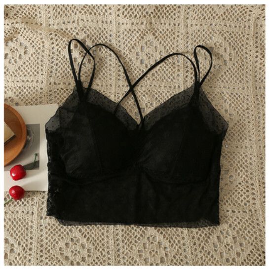 吊帶背心內搭帶胸墊短款上衣（黑色）（均碼）