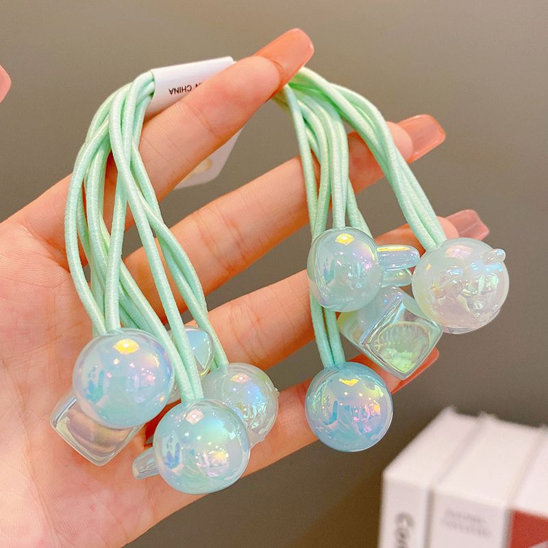 兒童高彈力雙頭皮筋髮繩彩色頭繩頭飾髮飾(綠色-5個)