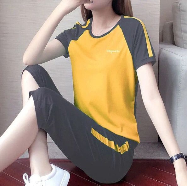 休閒七分褲運動套裝【黃色】 (尺碼：M-4XL碼) (下單後聯繫客服確認發貨尺碼)#F158027460