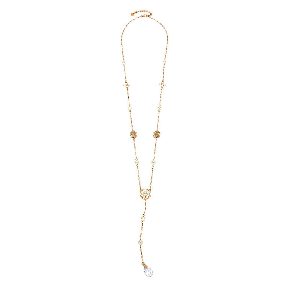 Girly Dolly: rose gold plating, rhinestone, crystal bead, faux pearl, enamel necklace