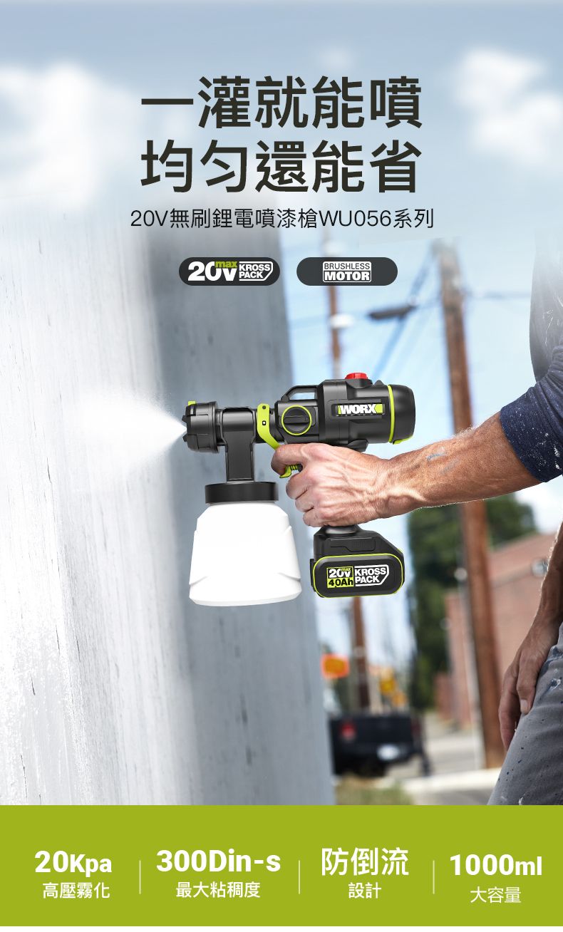 WORX WU056 20v brushless lithium battery paint gun HKTVmall