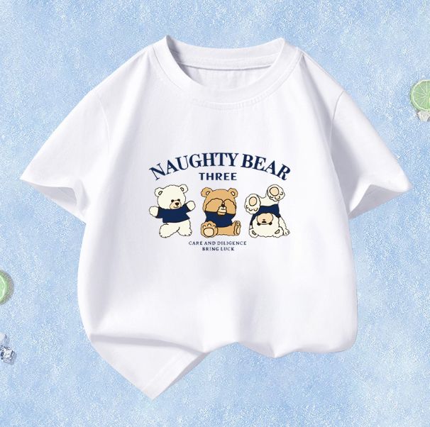 夏季兒童短袖（白色-三隻小熊）尺碼110CM-160CM下單後聯絡客服確認發貨尺碼#F129015071