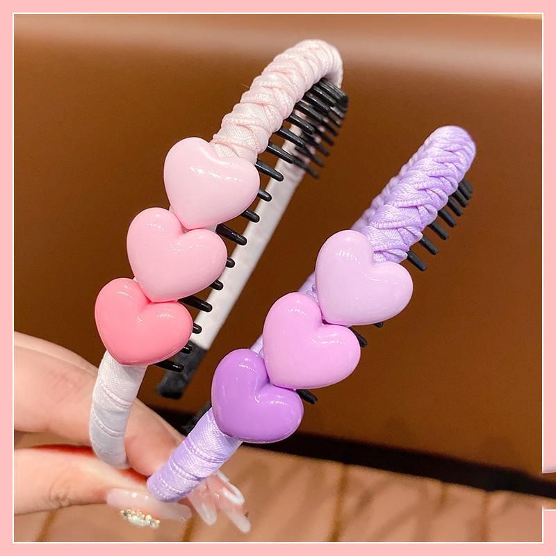 兒童可愛頭箍髮箍髮飾(21#紫色愛心-2件套)