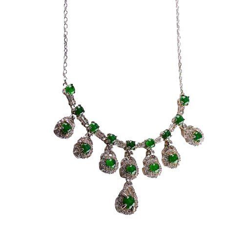 Burma Feicui Type A, Glass species sun green cabochons necklace