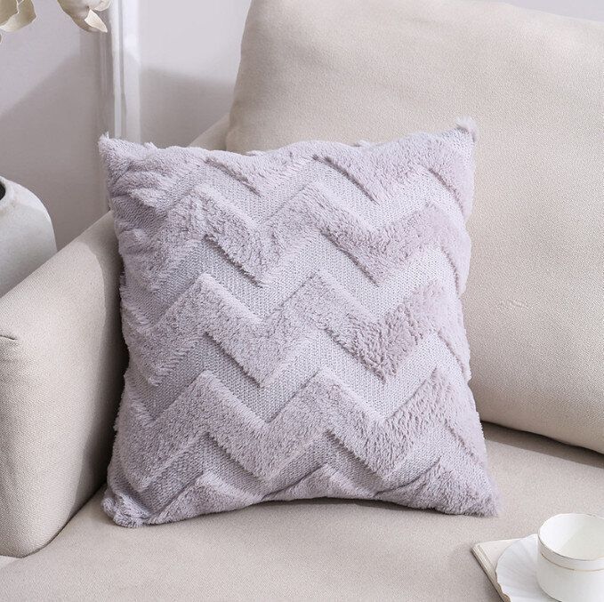 純色毛絨抱枕沙發靠枕(灰色大波浪 45*45cm(枕套+枕芯))