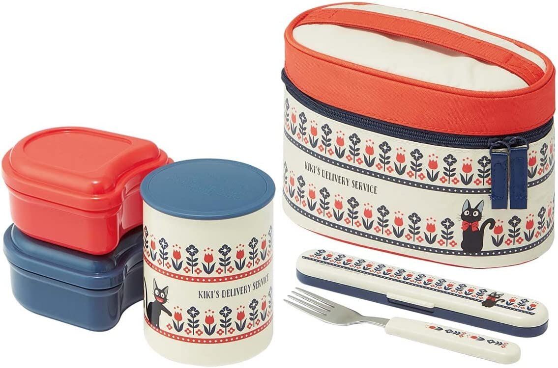 Skater Kiki's Delivery Service Lunch Box (Black Cat Jiji) Stainless Thermal insulated lunch jar & lunch box 560ml Thermo (set Lunch Jar, Lunch box, Lunch Bag, Fork case with Fork/multi-purpose bag/lunch bag) Parallel Import