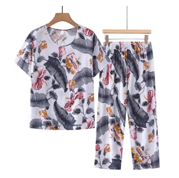 夏季中老年棉麻套裝（墨水芭蕉）【尺碼：XL-4XL】【下單後聯絡客服確認發貨尺碼】F203013122