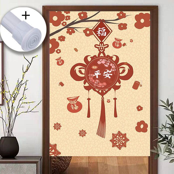 CNY! Chinese Style Door Curtain (open), Lucky Knot + extendable rod