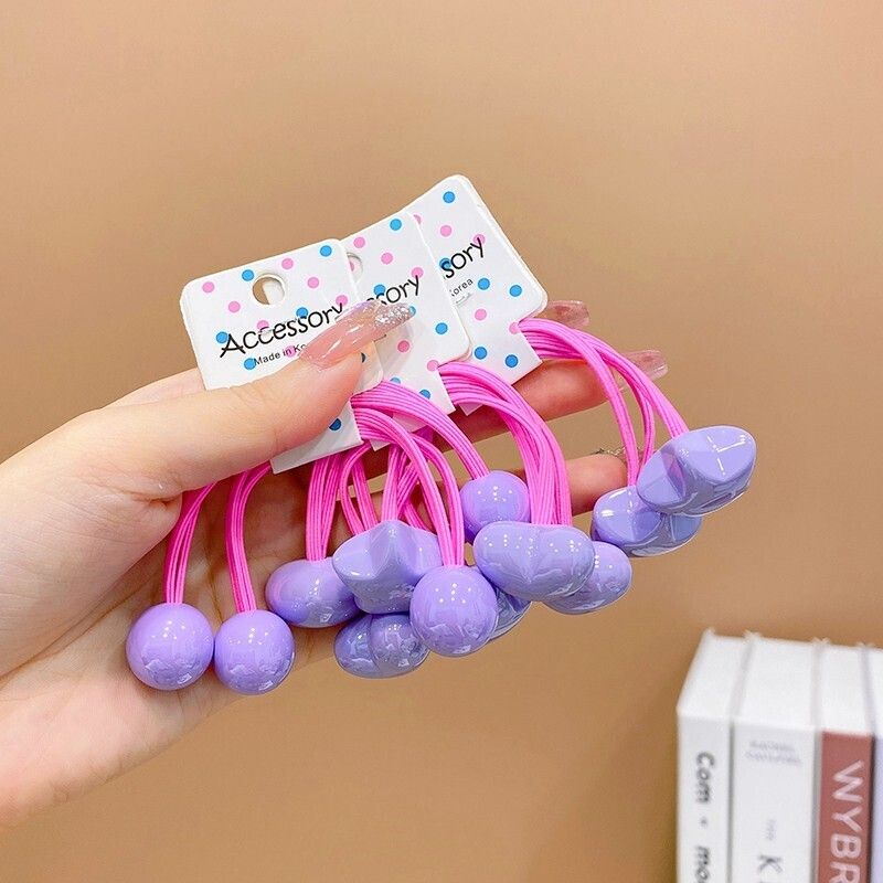 兒童高彈力雙頭皮筋髮繩彩色頭繩頭飾髮飾(20#紫色6件套（短款）)