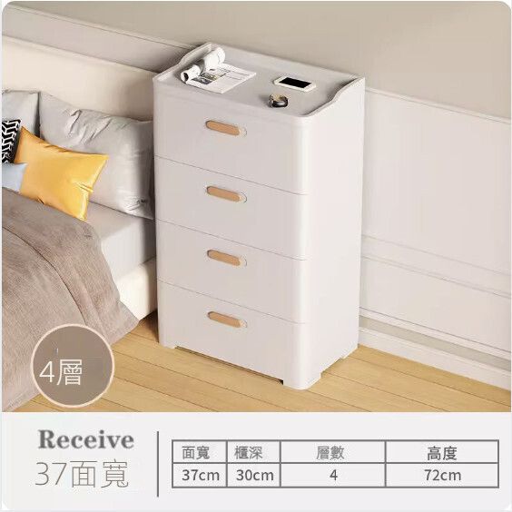 現代簡約塑膠床頭櫃（珍珠白）（37cm面寬四層）