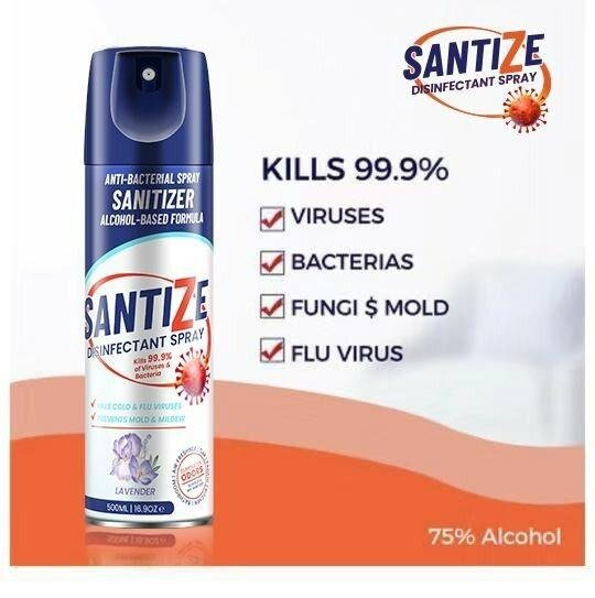Sanitizer Disinfectant Spray 500ml Lemon / Surface / Air Sanitizer / 75% Alcohol