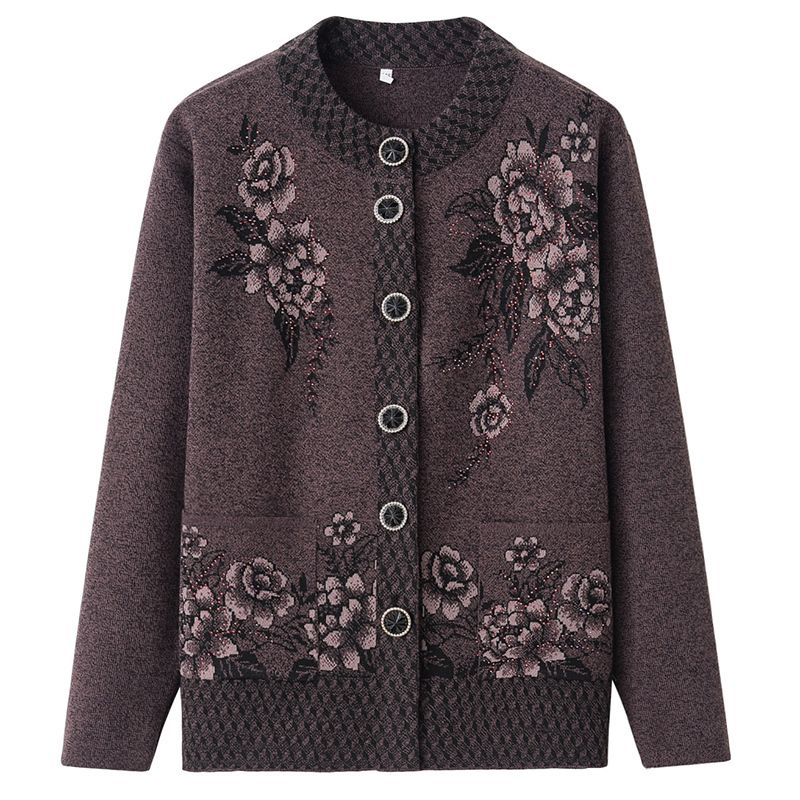 中老年開衫毛衣外套(XL-4XL碼 咖色）【下單後請聯絡客服確認發貨尺碼】F001099570