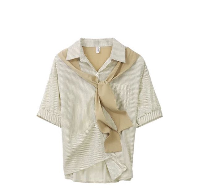 寬鬆短袖襯衫（卡其色 S-2XL碼）(下單後聯絡客服確認發貨尺碼)#F111048488