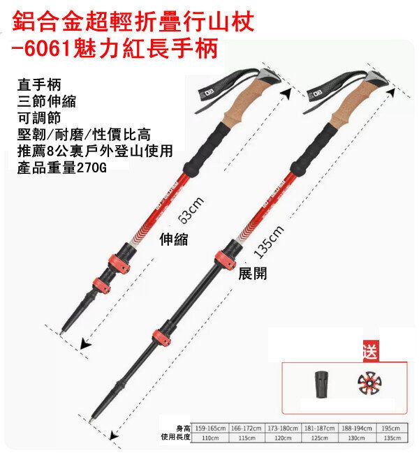 CW | 鋁合金超輕折疊行山杖-6061魅力紅長手柄 | HKTVmall 香港最大網購平台