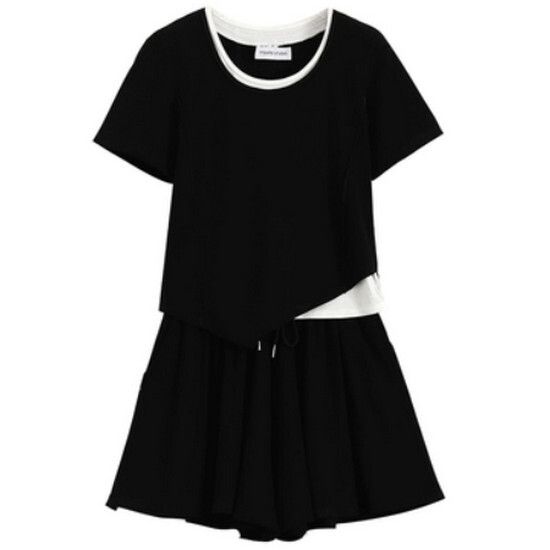 假兩件t恤+短褲套裝【黑色】【M-4XL碼】（下單後請聯絡客服確認發貨尺碼）#K011004305