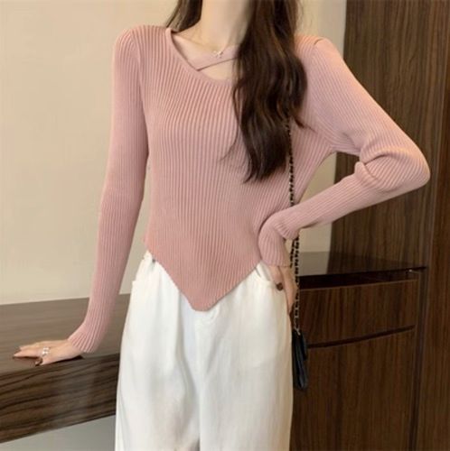 不規則長袖打底衫針織衫(粉色,均碼)#F220012146