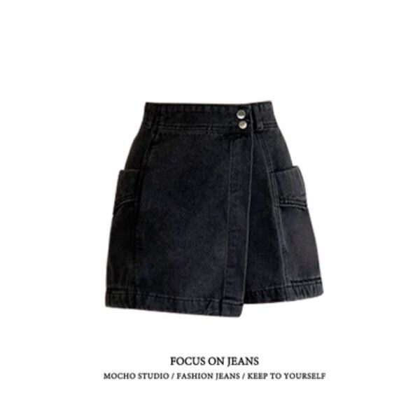 復古辣妹牛仔短褲【黑灰色】尺碼【S碼-XL碼】【下單後請聯絡客服確認發貨尺碼】#K022001043