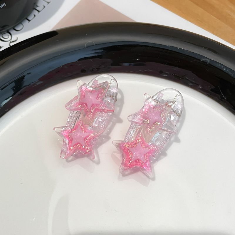 兒童彩色小髮夾側邊夾 頭飾/髮飾(14-鴨夾雙星玫粉+淺粉-1對)