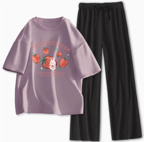 運動休閒套裝【香芋紫（甜莓兔）+黑褲】【S-XL碼】（下單後請聯絡客服確認發貨尺碼）