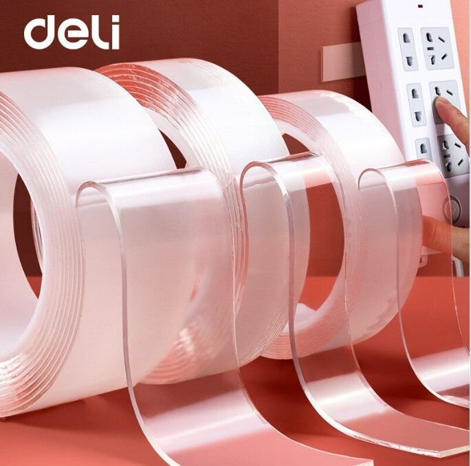 得力 (2mm厚 x 30mm闊 x 3米長) 加厚版 透明納米雙面超強無痕膠帶 雙面膠紙｜強力膠貼 [平行進口]