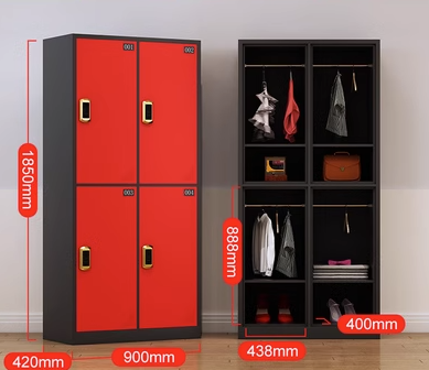 彩色儲物櫃(規格：拆裝四門紅色黑框-感應鎖）（厚度：2.6mm） )#M134023070