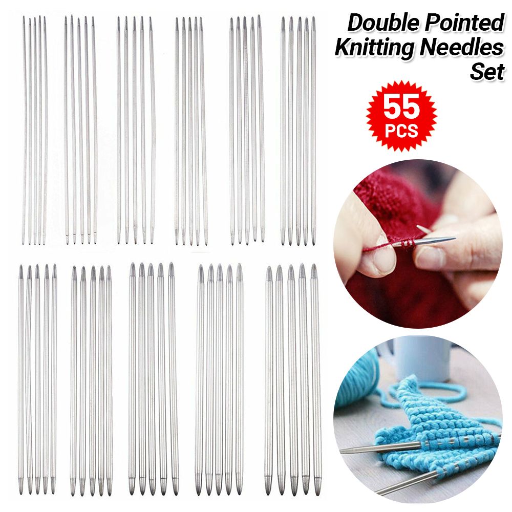 [55 枝裝] 雙尖不銹鋼織針套裝  2-6.5 毫米編織工具 [平行進口]