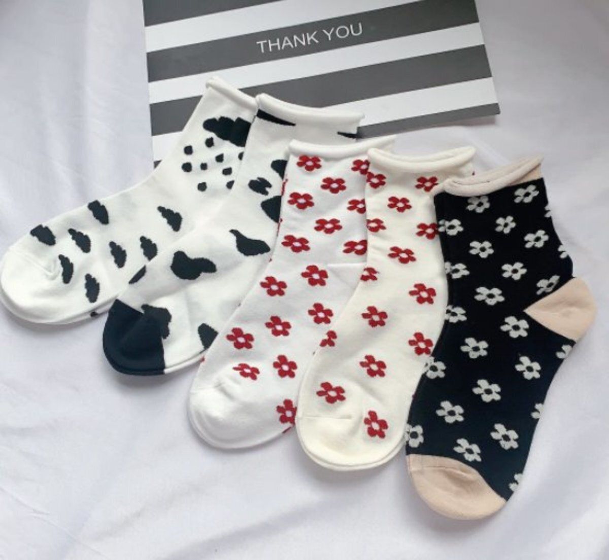 （5雙）襪子小花捲邊短筒襪