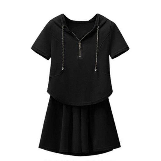 連帽上衣+短褲套裝【黑色】【L-2XL碼】（下單後請聯絡客服確認發貨尺碼）#K011004300