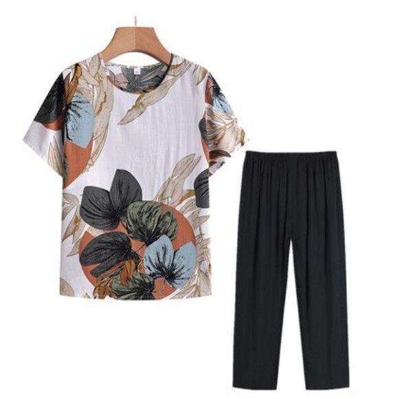 夏季中老年棉綢睡衣套裝（4號色）【尺碼：XL-4XL】【下單後聯絡客服確認發貨尺碼】F203013373