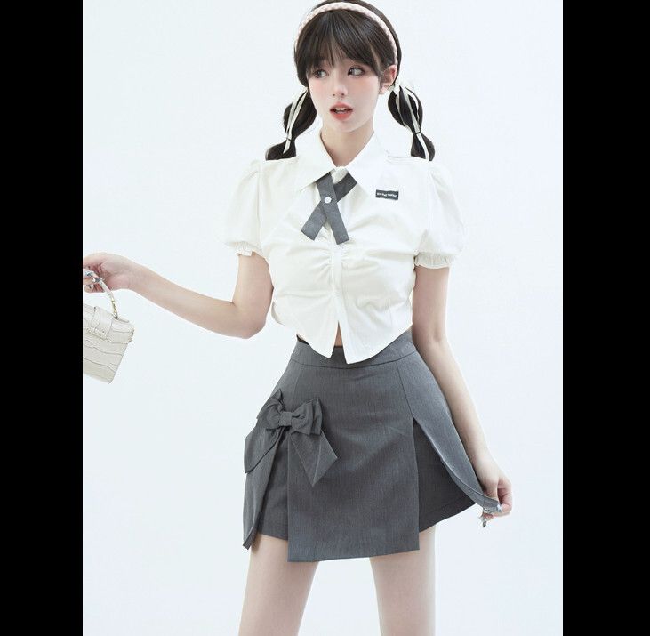 時尚套裝（襯衫+裙褲 S-L碼）(下單後聯絡客服確認發貨尺碼)#F224015017