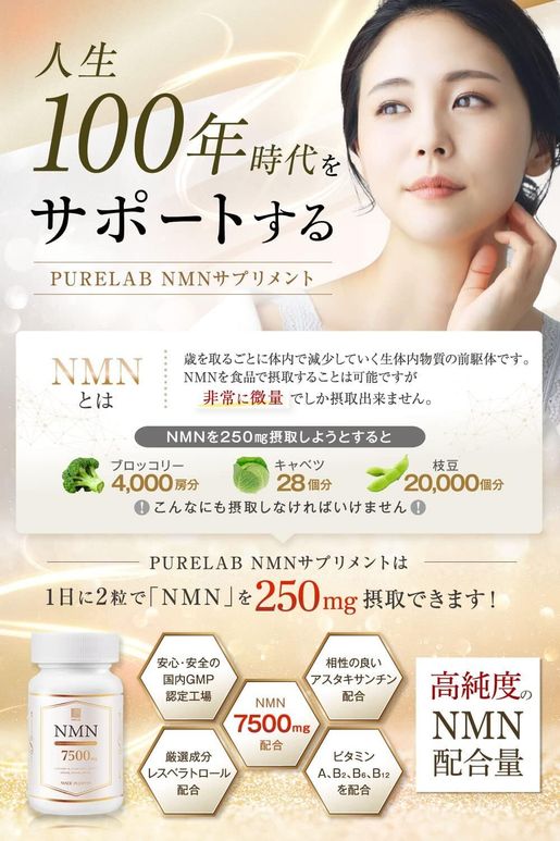 NMN | PURELAB - NMN 7500mg 高純度超過99% 日本製白藜蘆醇60粒#平行