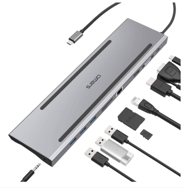 USB C Hub Adaptors Slim 10 in 1 Adapter with Type C Dock, USB C HUB 3 USB 3.0 Ports, 4K HDMI, VGA