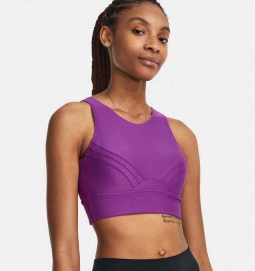 Under Armour, Women's UA Infinity Mid Pintuck Sports Bra, Color : Purple, Size : MD