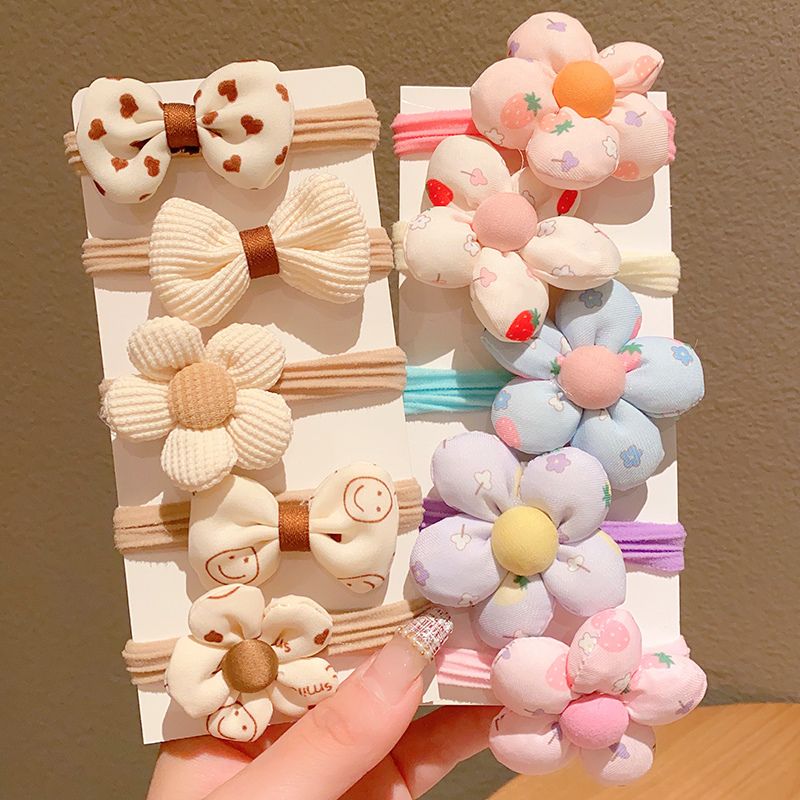 兒童頭花皮筋頭飾高彈力圈髮繩髮飾(22#彩色花蝴蝶結D款10個裝)