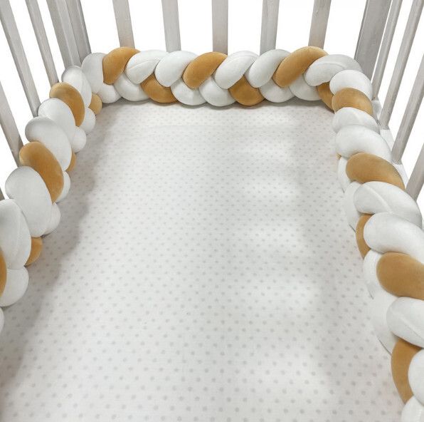 防摔防撞麻花辮床圍 抱枕（NO2白色+駝色）（250cm 三股）#H257020197