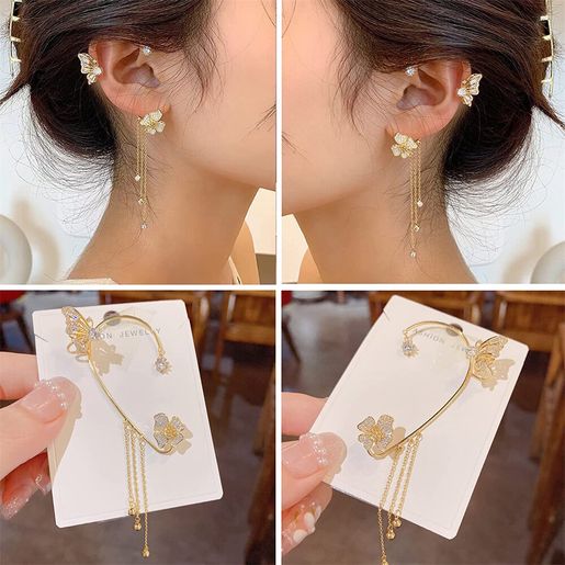 屯京 | Gold Left Ear Butterfly Earhook Ear Cuffs No Pierced