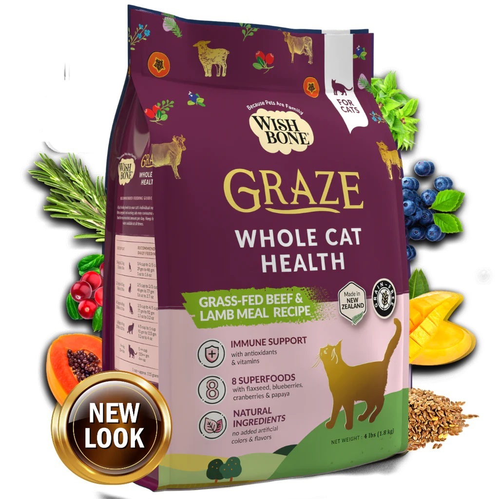 Graze New Zealand Beef and Lamb, Gluten Free, Grain Free Dry Cat Food for Overall Pet Health 4lb