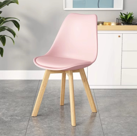 簡約靠背實木腿塑膠椅子(粉色鬱金香椅)(尺寸:43*43*81CM)