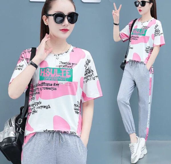 迷彩透氣休閒運動服套裝【粉色】 (尺碼：M-4XL碼) (下單後聯繫客服確認發貨尺碼)#F158027389