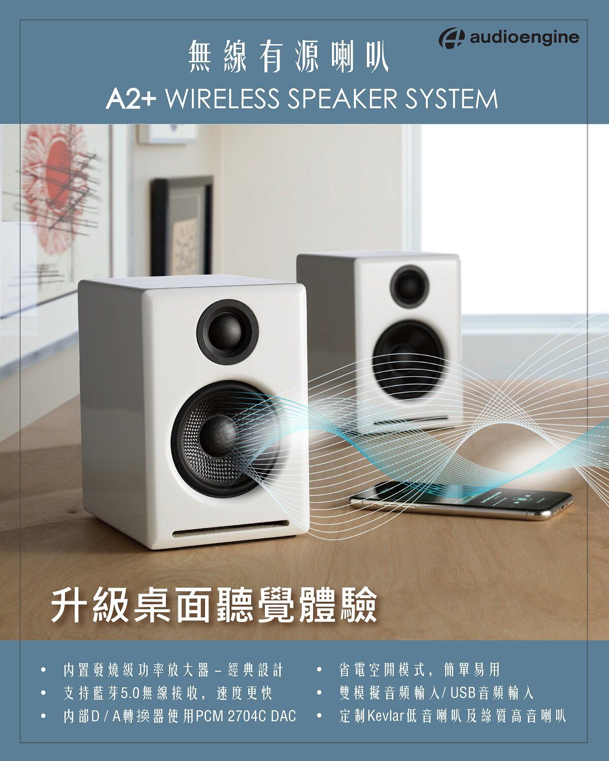 audioengine | A2+ Wireless Powered Desktop Speaker (White