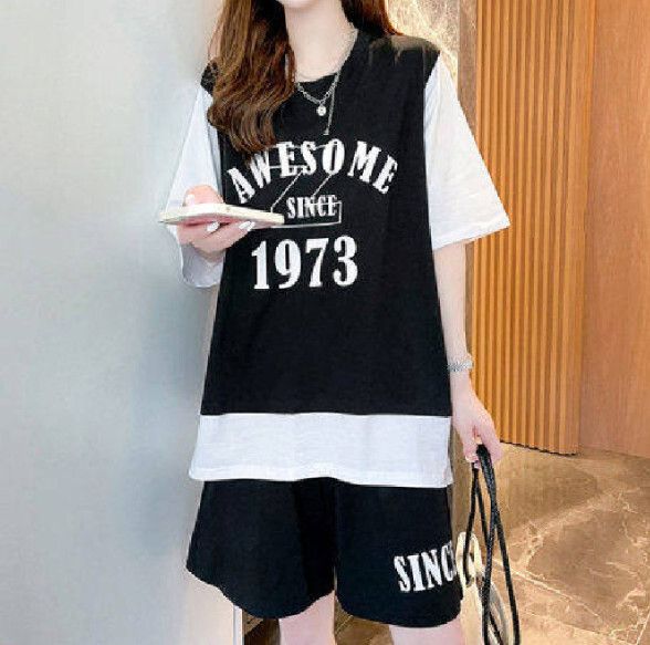 假兩件休閒運動服套裝【黑色】 (尺碼：M-4XL碼) (下單後聯繫客服確認發貨尺碼)#F158027293