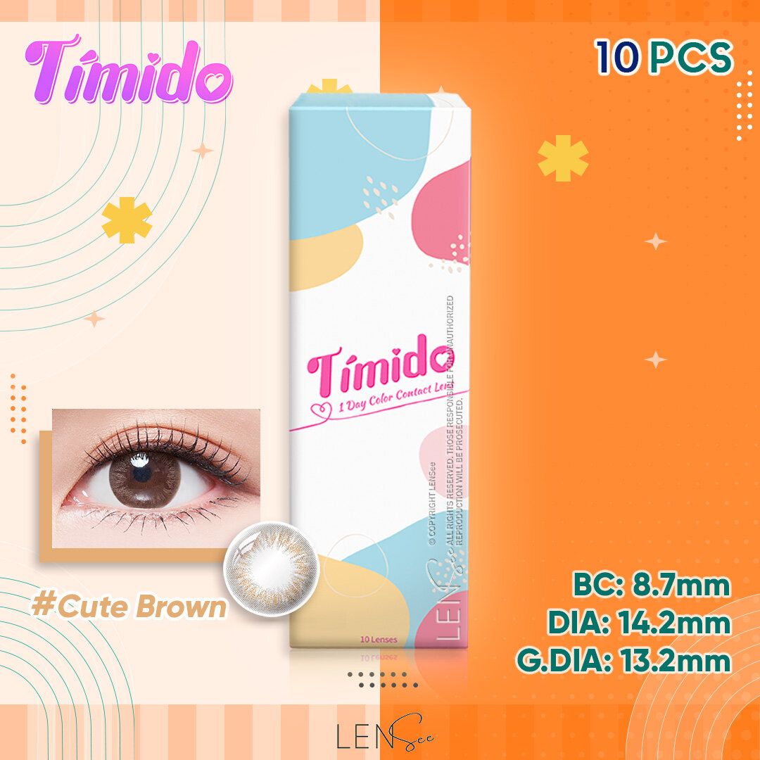 Timido 1-Day Color Contact Lenses - Cute Brown (10Pcs) (P -0.00)