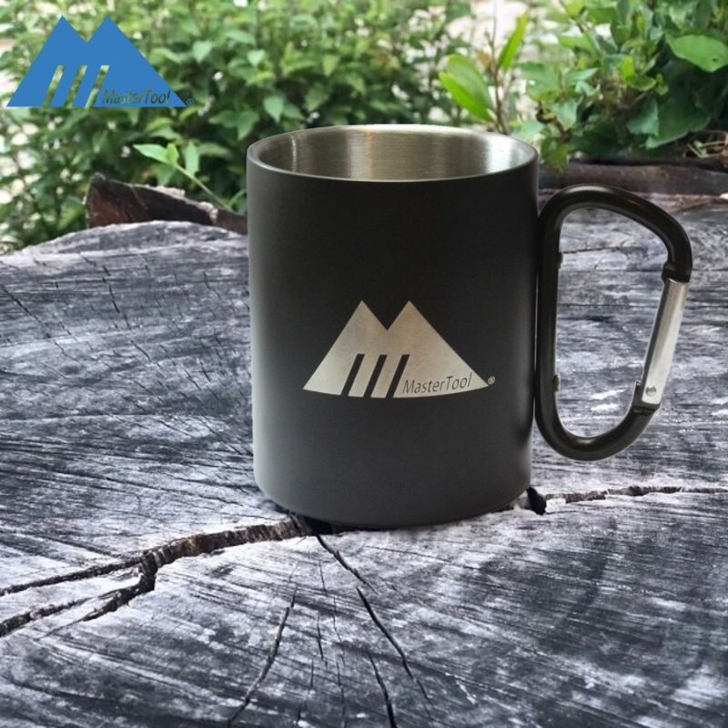 Double Stainless steel wall cup, Coffee cup, Black Coffee cup with black carabiner